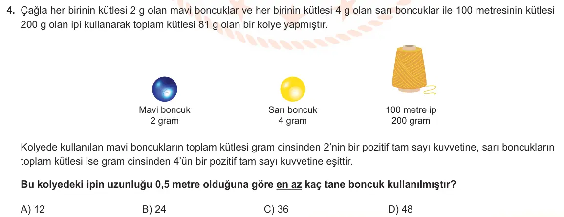 LGS Örnek Soruları Aralık 2021 Sayısal Matematik 4. Soru görseli