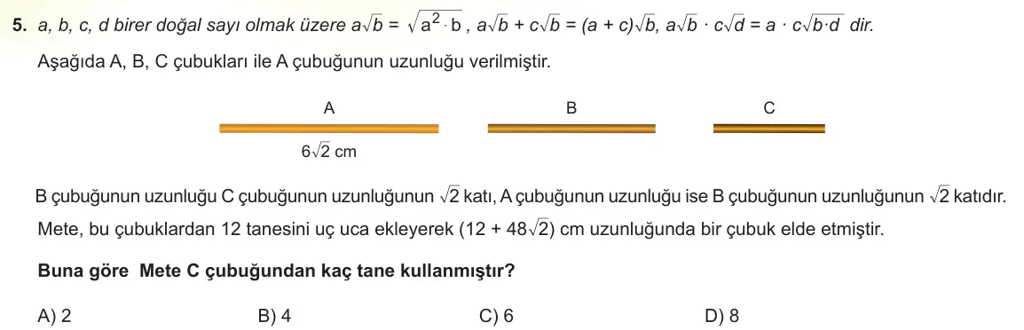 LGS Örnek Soruları Aralık 2021 Sayısal Matematik 5. Soru görseli