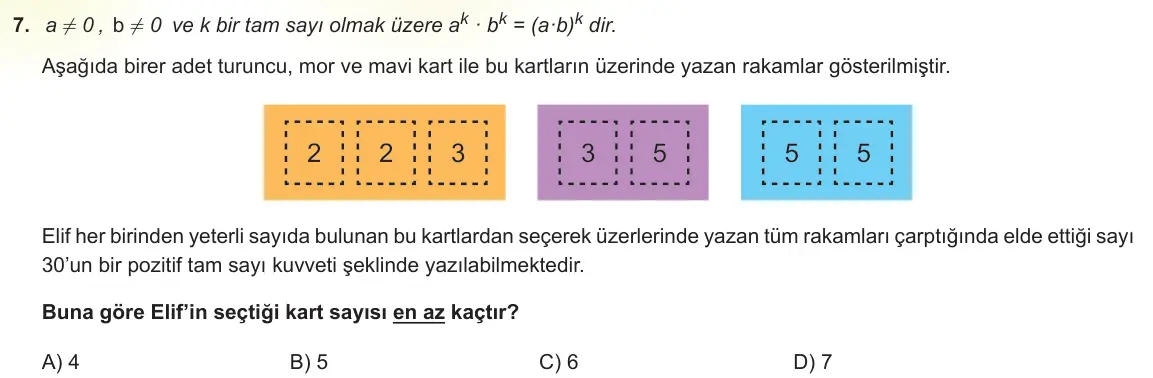 LGS Örnek Soruları Aralık 2021 Sayısal Matematik 7. Soru görseli