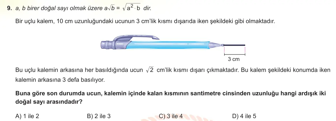 LGS Örnek Soruları Aralık 2021 Sayısal Matematik 9. Soru görseli