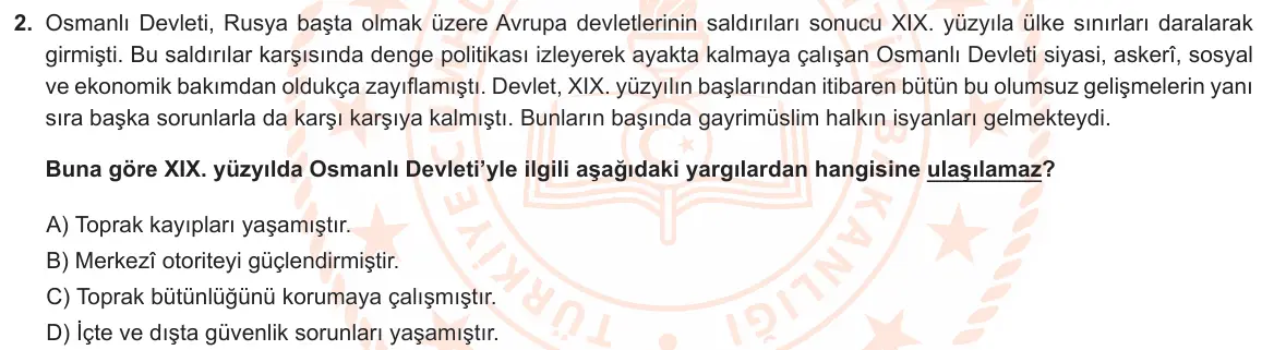 LGS Örnek Soruları Aralık 2021 Sözel T.C. İnkılap Tarihi ve Atatürkçülük 2. Soru görseli