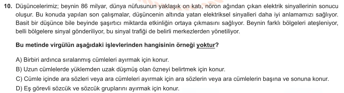 LGS Örnek Soruları Aralık 2021 Sözel Türkçe 10. Soru görseli