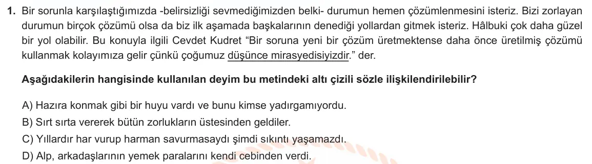 LGS Örnek Soruları Aralık 2021 Sözel Türkçe 1. Soru görseli