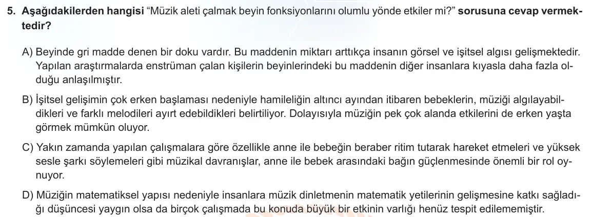 LGS Örnek Soruları Aralık 2021 Sözel Türkçe 5. Soru görseli