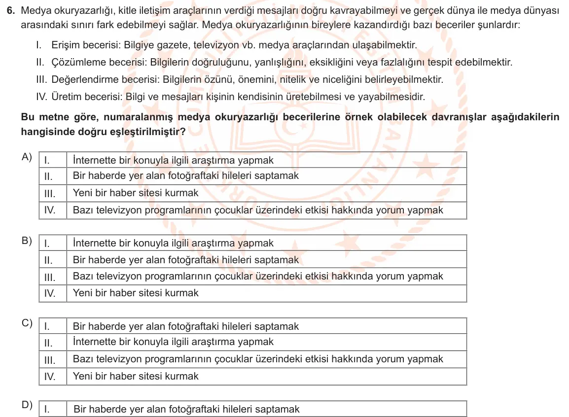 LGS Örnek Soruları Aralık 2021 Sözel Türkçe 6. Soru görseli