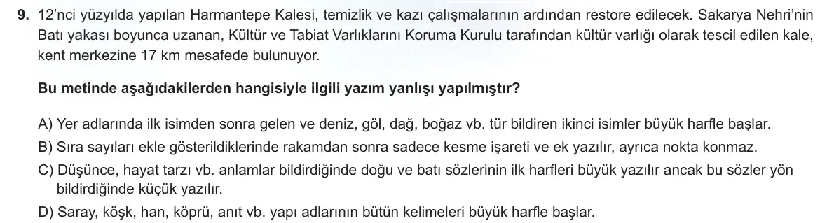LGS Örnek Soruları Aralık 2021 Sözel Türkçe 9. Soru görseli