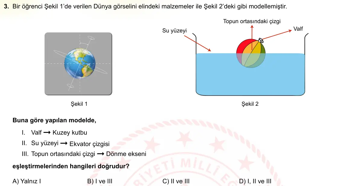 LGS Örnek Soruları Ekim 2021 Sayısal Fen Bilimleri 3. Soru görseli