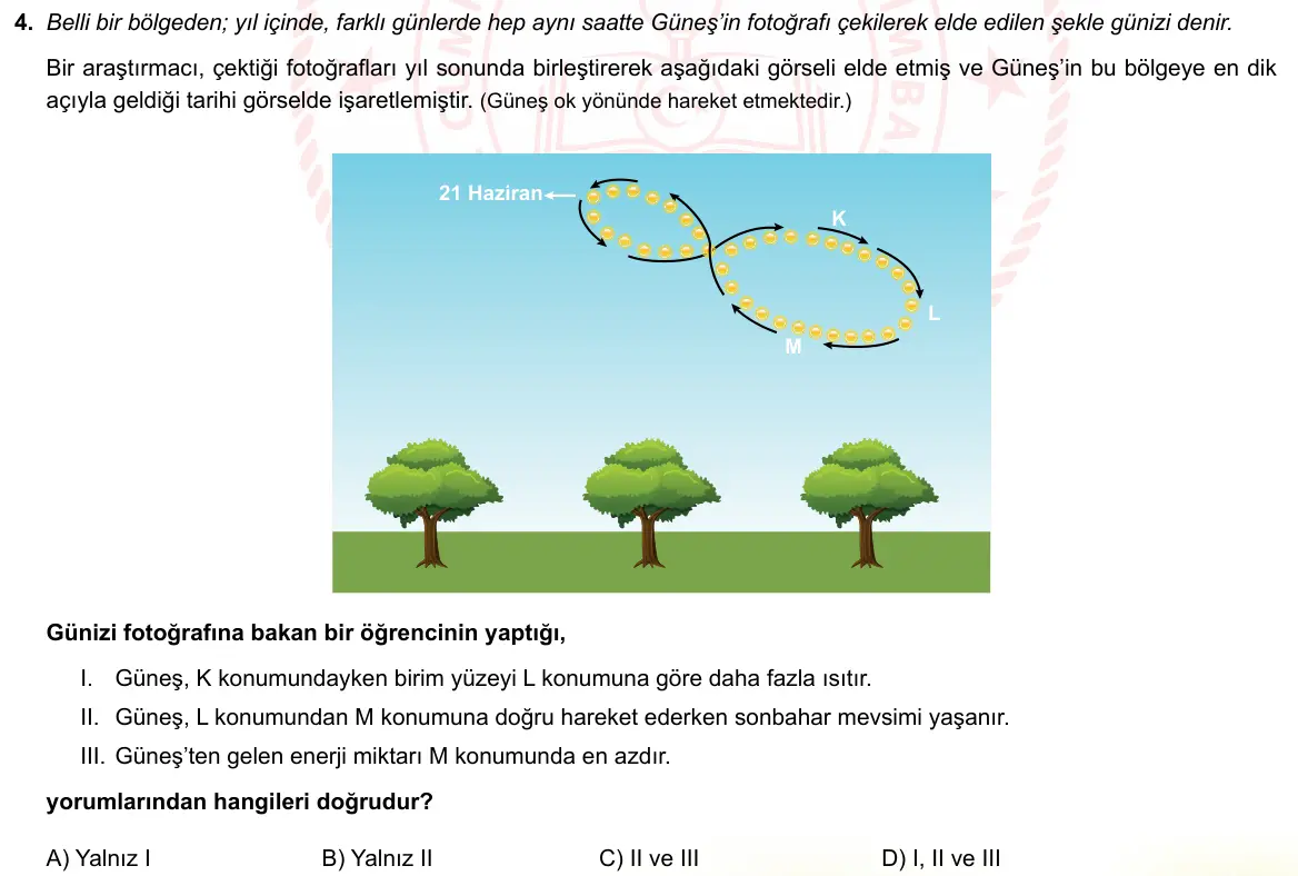 LGS Örnek Soruları Ekim 2021 Sayısal Fen Bilimleri 4. Soru görseli