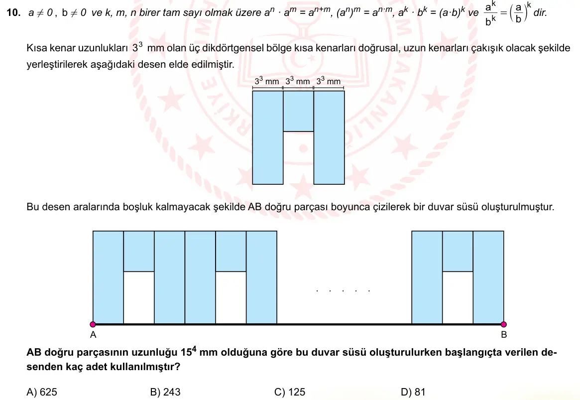 LGS Örnek Soruları Ekim 2021 Sayısal Matematik 10. Soru görseli