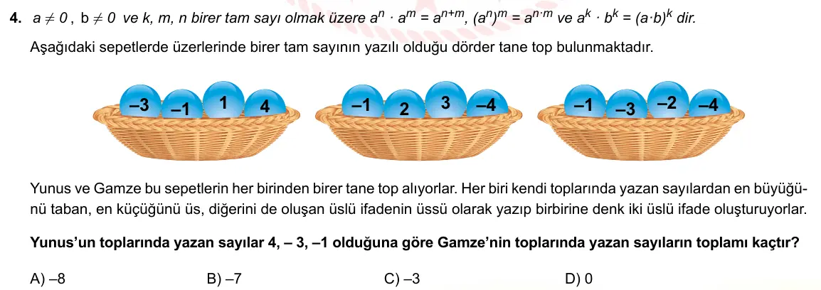 LGS Örnek Soruları Ekim 2021 Sayısal Matematik 4. Soru görseli