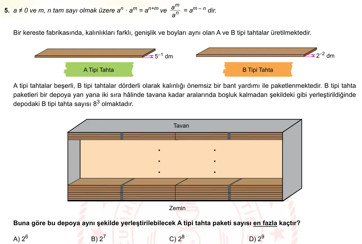 LGS Örnek Soruları Ekim 2021 Sayısal Matematik 5. Soru görseli