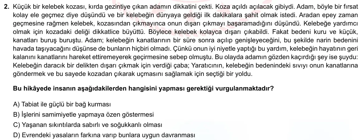 LGS Örnek Soruları Ekim 2021 Sözel Din Kültürü ve Ahlak Bilgisi 2. Soru görseli