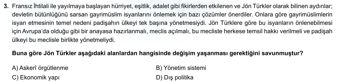 LGS Örnek Soruları Ekim 2021 Sözel T.C. İnkılap Tarihi ve Atatürkçülük 3. Soru görseli