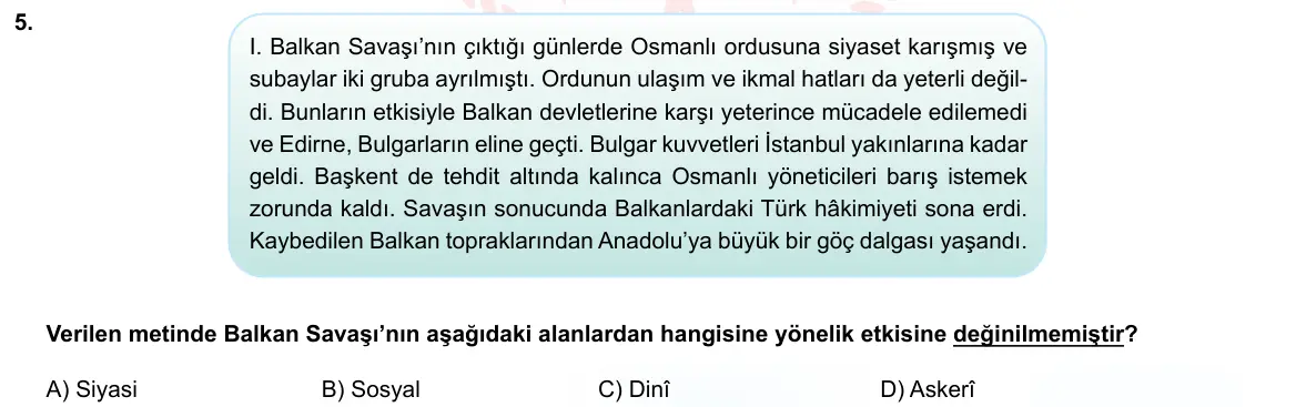 LGS Örnek Soruları Ekim 2021 Sözel T.C. İnkılap Tarihi ve Atatürkçülük 5. Soru görseli