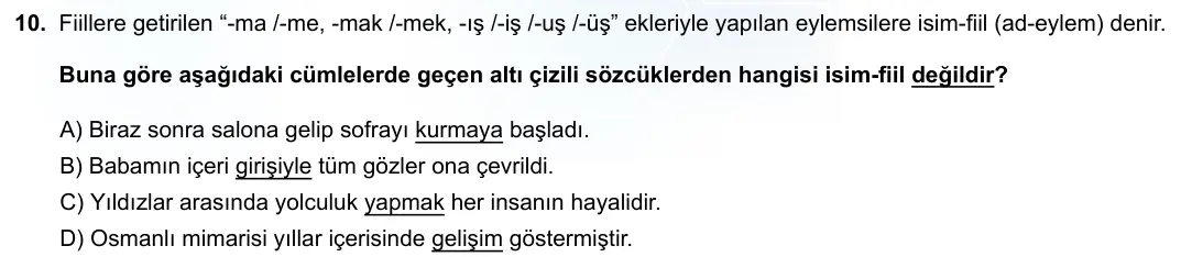 LGS Örnek Soruları Ekim 2021 Sözel Türkçe 10. Soru görseli