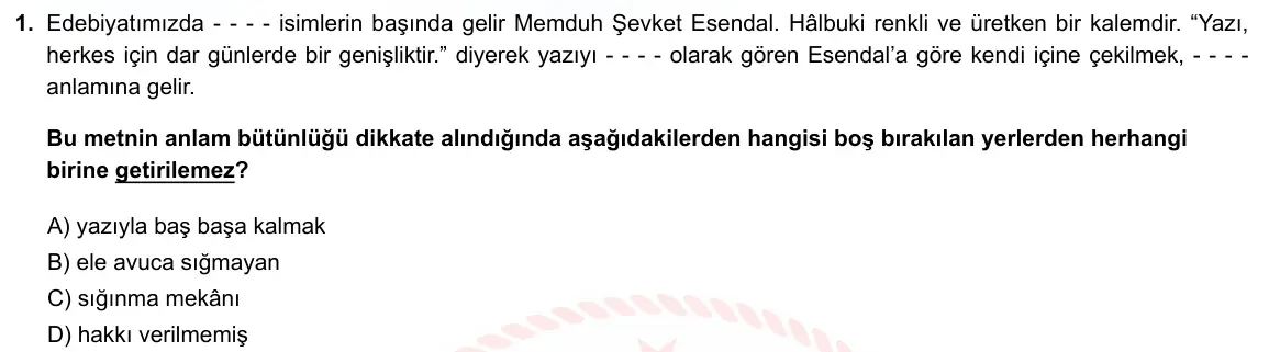 LGS Örnek Soruları Ekim 2021 Sözel Türkçe 1. Soru görseli