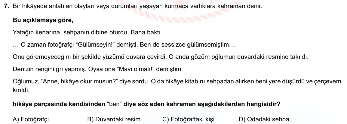 LGS Örnek Soruları Ekim 2021 Sözel Türkçe 7. Soru görseli