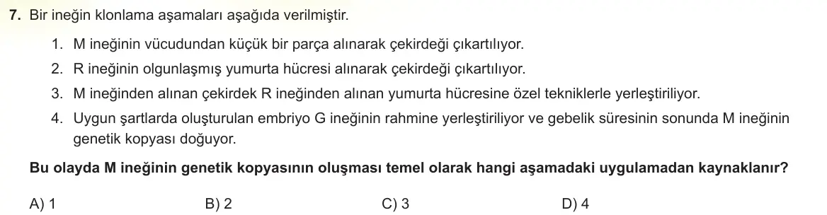LGS Örnek Soruları Kasım 2021 Sayısal Fen Bilimleri 7. Soru görseli