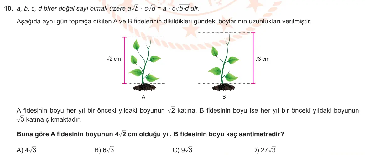 LGS Örnek Soruları Kasım 2021 Sayısal Matematik 10. Soru görseli