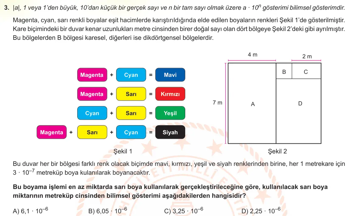 LGS Örnek Soruları Kasım 2021 Sayısal Matematik 3. Soru görseli
