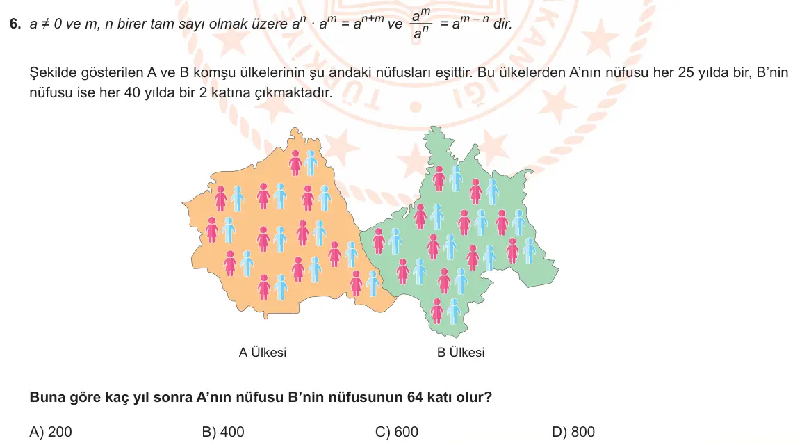 LGS Örnek Soruları Kasım 2021 Sayısal Matematik 6. Soru görseli