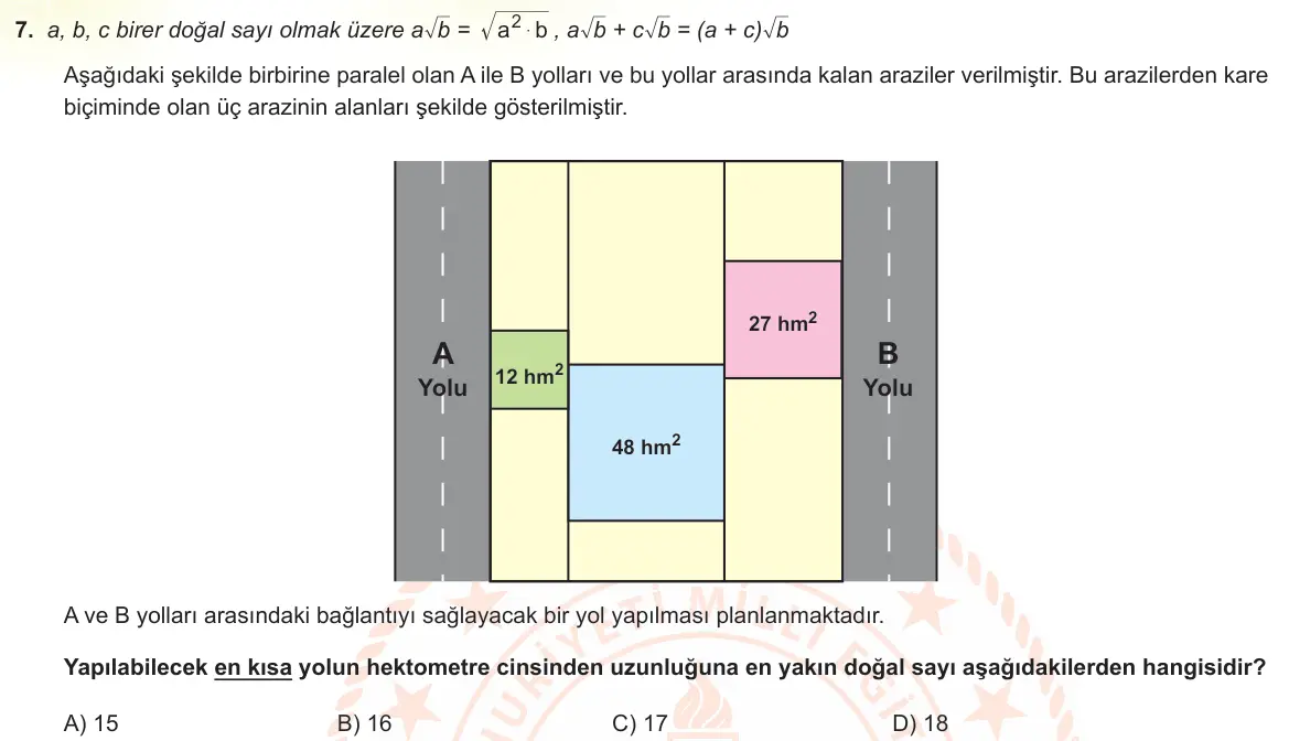 LGS Örnek Soruları Kasım 2021 Sayısal Matematik 7. Soru görseli