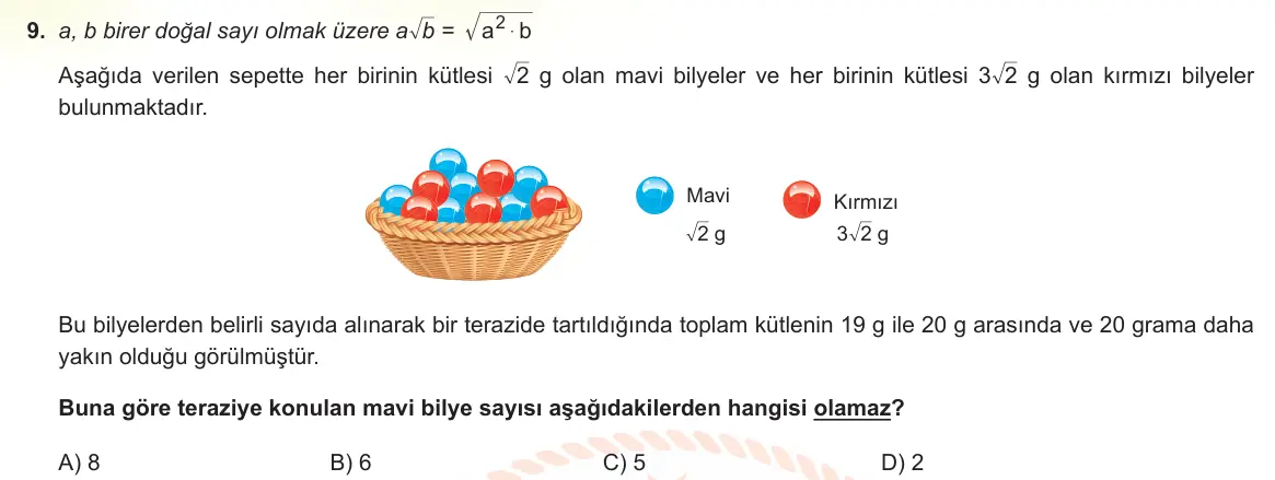 LGS Örnek Soruları Kasım 2021 Sayısal Matematik 9. Soru görseli