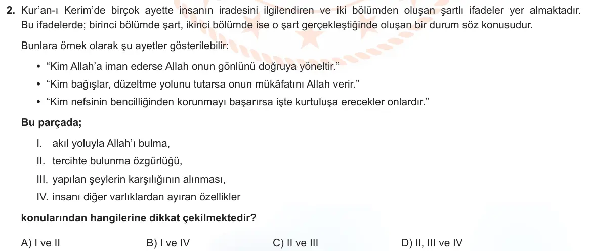 LGS Örnek Soruları Kasım 2021 Sözel Din Kültürü ve Ahlak Bilgisi 2. Soru görseli