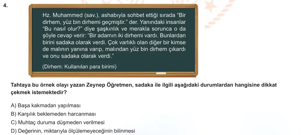LGS Örnek Soruları Kasım 2021 Sözel Din Kültürü ve Ahlak Bilgisi 4. Soru görseli