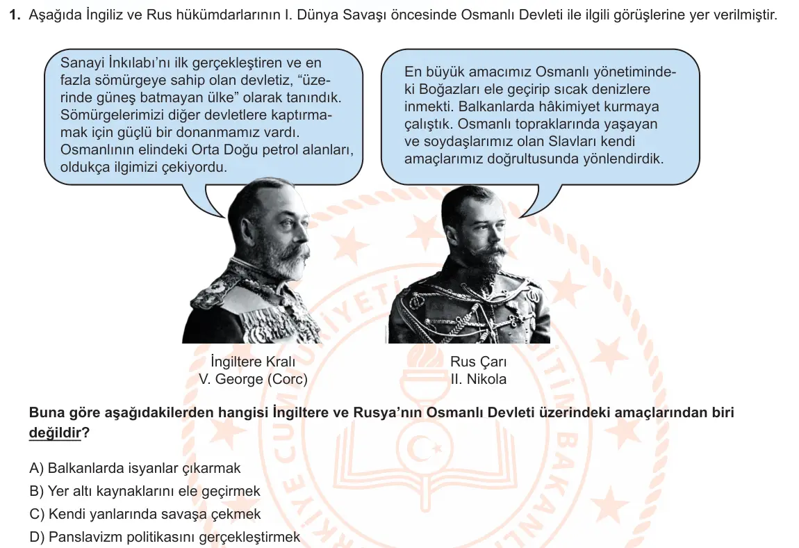 LGS Örnek Soruları Kasım 2021 Sözel T.C. İnkılap Tarihi ve Atatürkçülük 1. Soru görseli