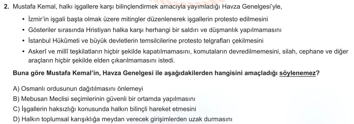LGS Örnek Soruları Kasım 2021 Sözel T.C. İnkılap Tarihi ve Atatürkçülük 2. Soru görseli