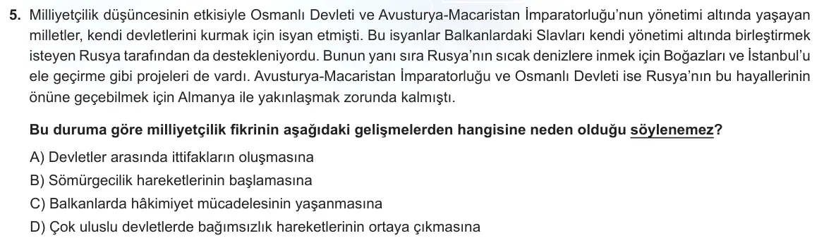 LGS Örnek Soruları Kasım 2021 Sözel T.C. İnkılap Tarihi ve Atatürkçülük 5. Soru görseli