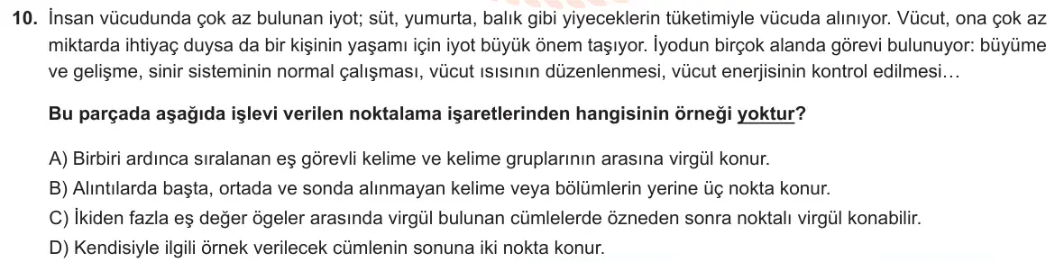 LGS Örnek Soruları Kasım 2021 Sözel Türkçe 10. Soru görseli