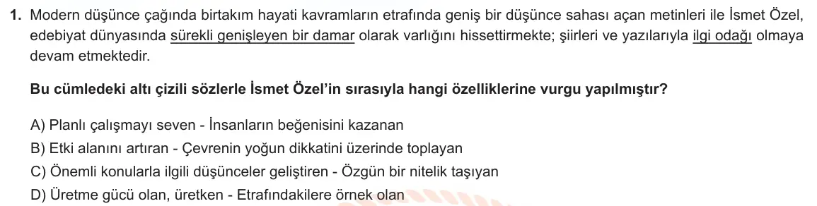 LGS Örnek Soruları Kasım 2021 Sözel Türkçe 1. Soru görseli