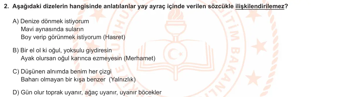 LGS Örnek Soruları Kasım 2021 Sözel Türkçe 2. Soru görseli
