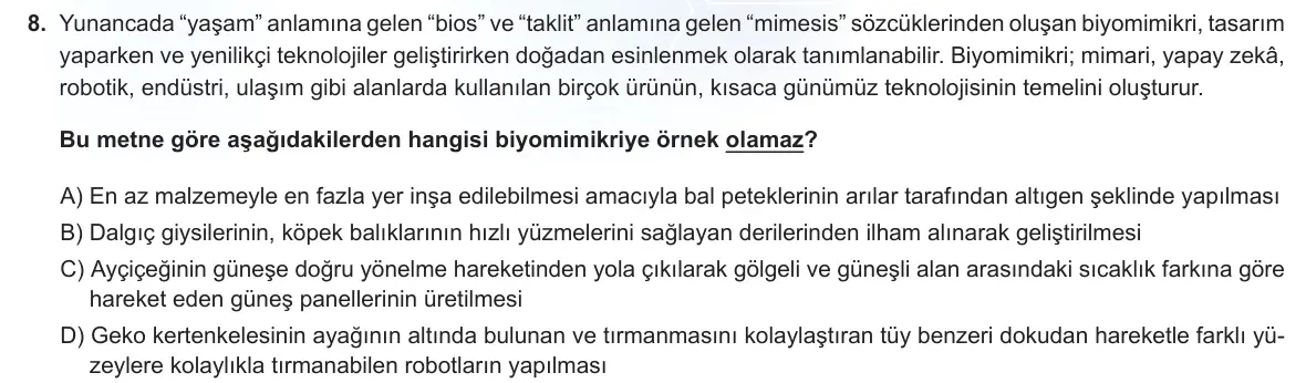 LGS Örnek Soruları Kasım 2021 Sözel Türkçe 8. Soru görseli