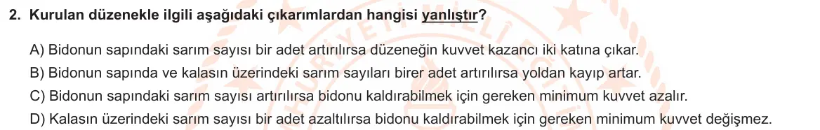 LGS Örnek Soruları Mart 2022 Sayısal Fen Bilimleri 2. Soru görseli