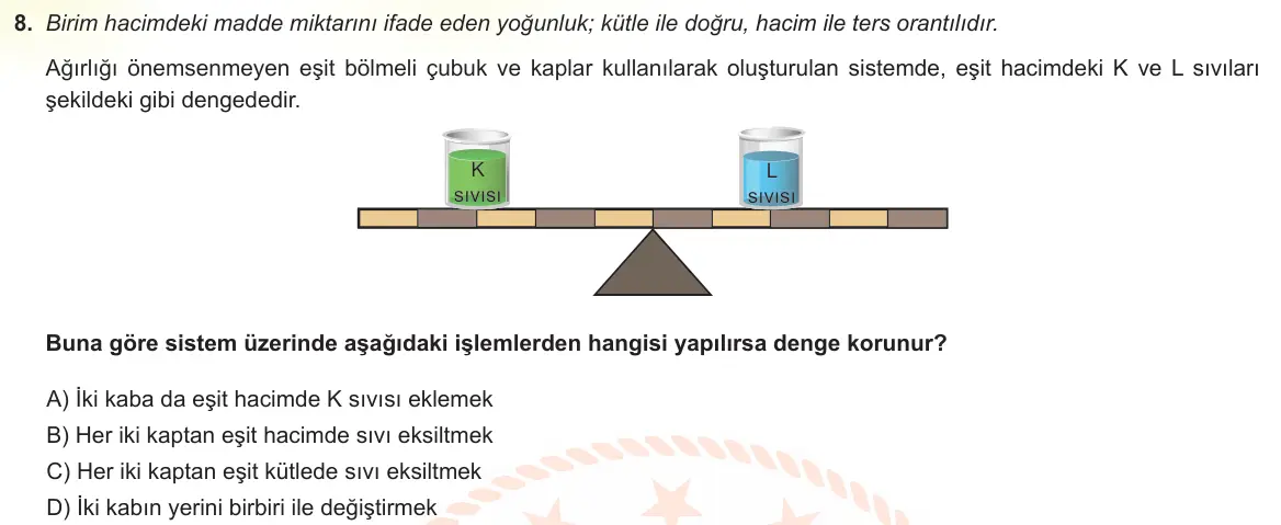 LGS Örnek Soruları Mart 2022 Sayısal Fen Bilimleri 8. Soru görseli