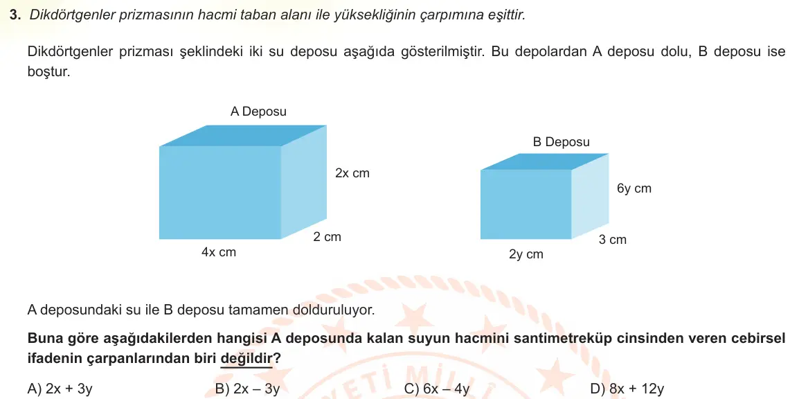 LGS Örnek Soruları Mart 2022 Sayısal Matematik 3. Soru görseli