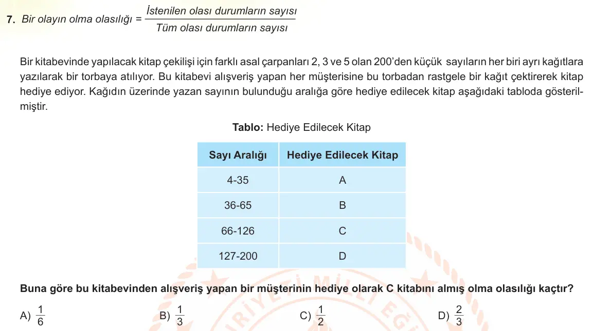 LGS Örnek Soruları Mart 2022 Sayısal Matematik 7. Soru görseli