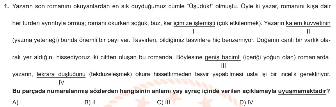 LGS Örnek Soruları Mart 2022 Sözel Türkçe 1. Soru görseli
