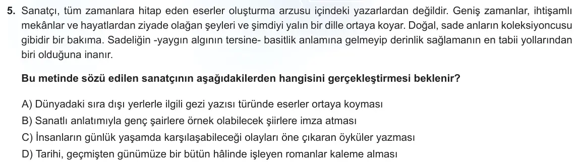 LGS Örnek Soruları Mart 2022 Sözel Türkçe 5. Soru görseli