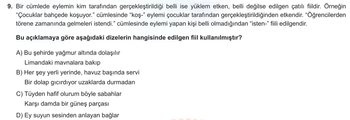 LGS Örnek Soruları Mart 2022 Sözel Türkçe 9. Soru görseli