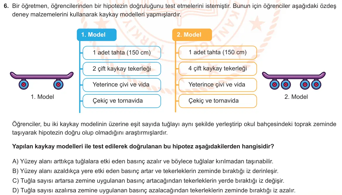 LGS Örnek Soruları Mayıs 2022 Sayısal Fen Bilimleri 6. Soru görseli