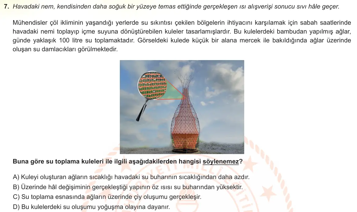 LGS Örnek Soruları Mayıs 2022 Sayısal Fen Bilimleri 7. Soru görseli