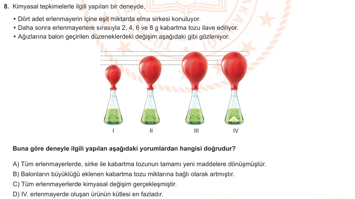 LGS Örnek Soruları Mayıs 2022 Sayısal Fen Bilimleri 8. Soru görseli