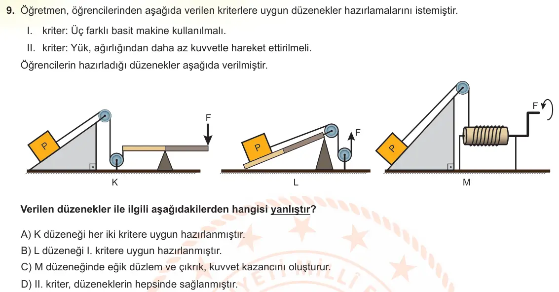 LGS Örnek Soruları Mayıs 2022 Sayısal Fen Bilimleri 9. Soru görseli