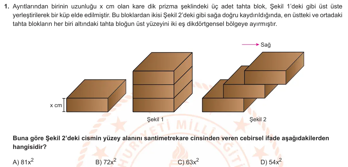 LGS Örnek Soruları Mayıs 2022 Sayısal Matematik 1. Soru görseli