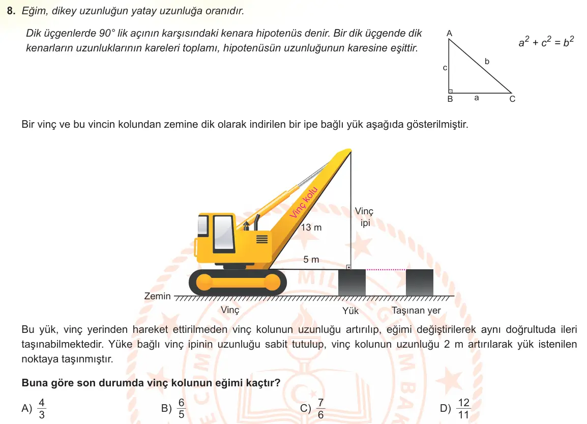LGS Örnek Soruları Mayıs 2022 Sayısal Matematik 8. Soru görseli