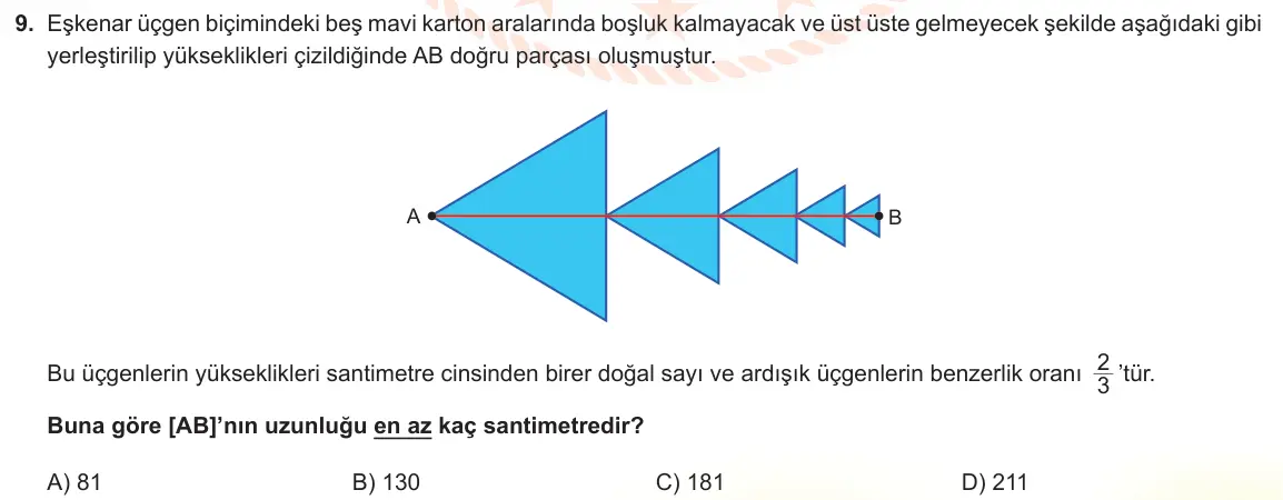 LGS Örnek Soruları Mayıs 2022 Sayısal Matematik 9. Soru görseli